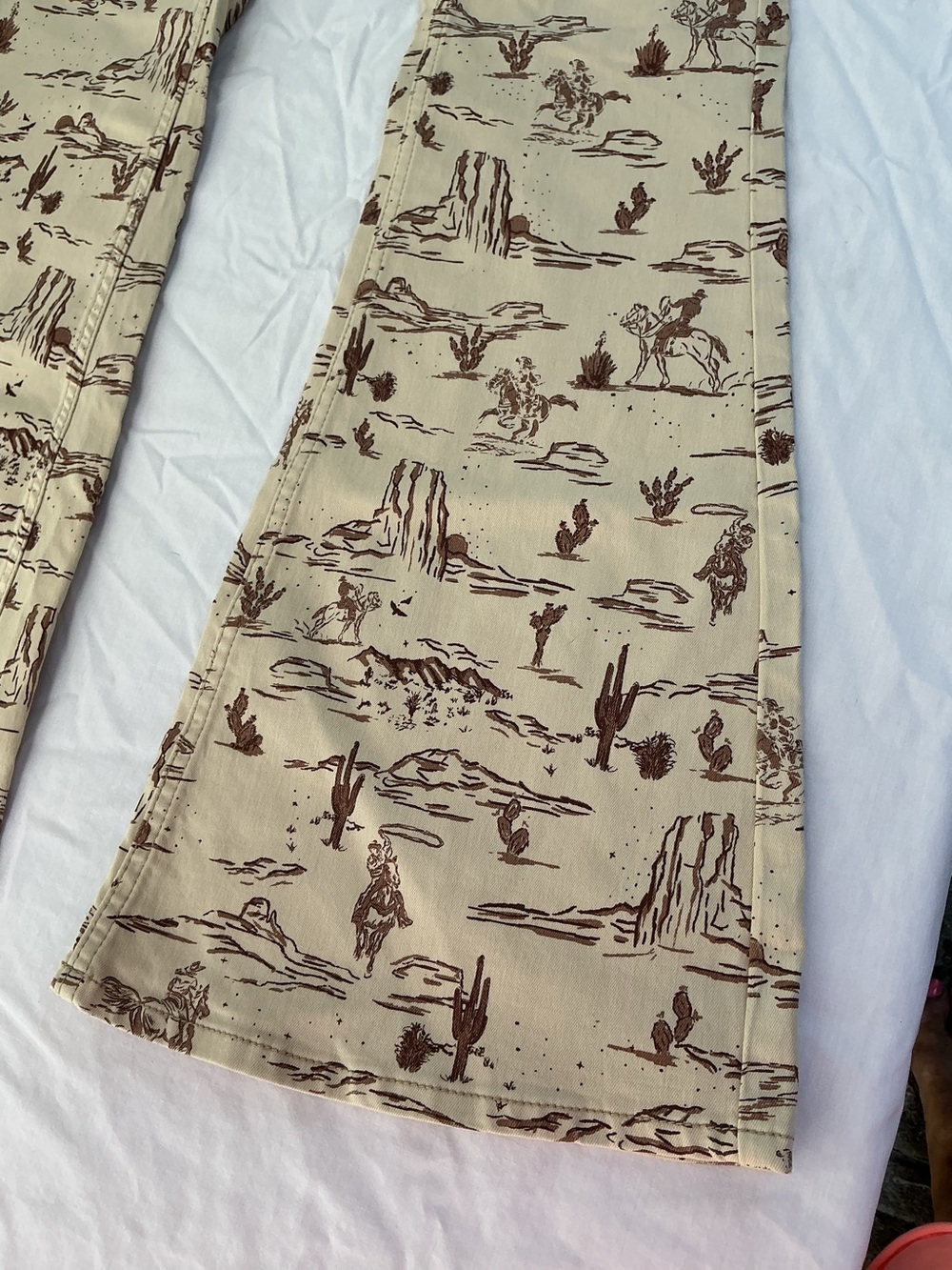 We The Free Beige Flare Pants with Brown Western Print - Picture 2 of 6